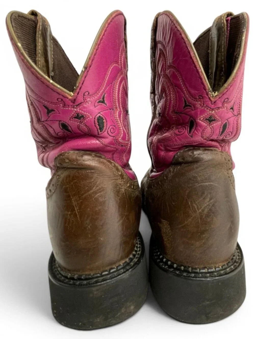 Justin Gypsy Round Toe Brown Leather Pink Western Cowgirl Boots Women's 11 B